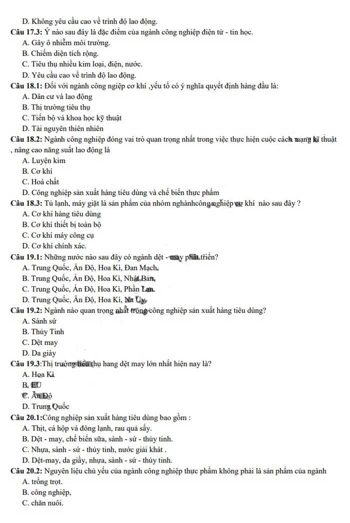 Đề cương ôn thi giữa học kì 2 lớp 10 môn Địa lý Trường THPT Phú Bài, Thừa Thiên Huế năm 2020 - 2021