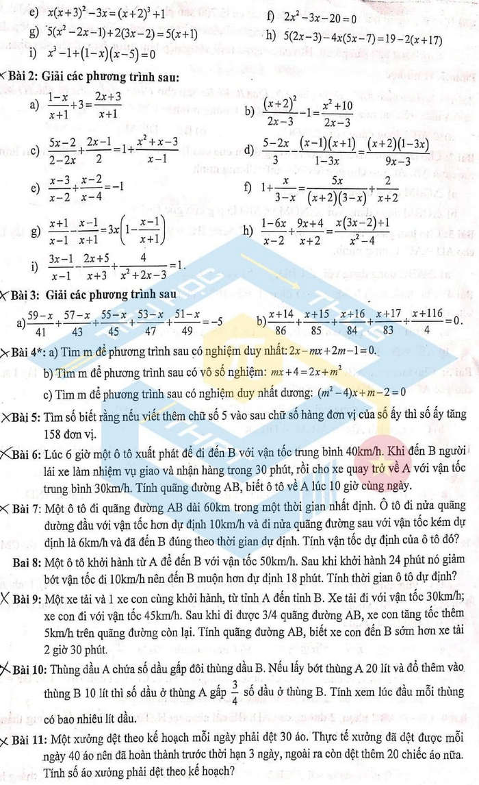 Đề cương ôn thi giữa học kì 2 lớp 8 môn Toán Trường THCS&THPT Nguyễn Tất Thành năm 2020 - 2021