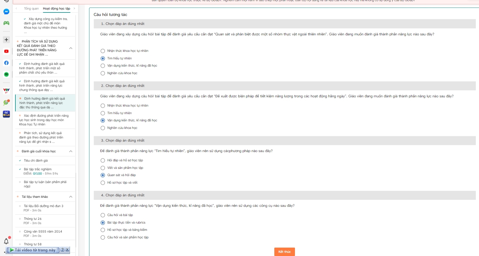 Gợi ý câu hỏi tự luận Mô đun 3 môn Khoa học tự nhiên THCS