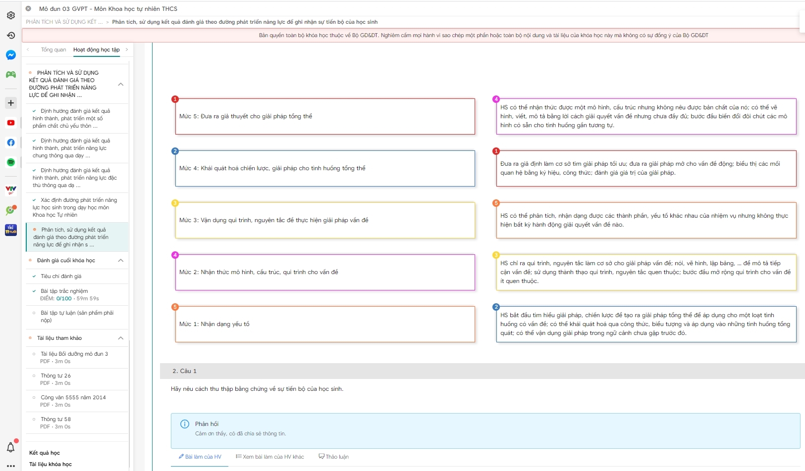 Gợi ý câu hỏi tự luận Mô đun 3 môn Khoa học tự nhiên THCS