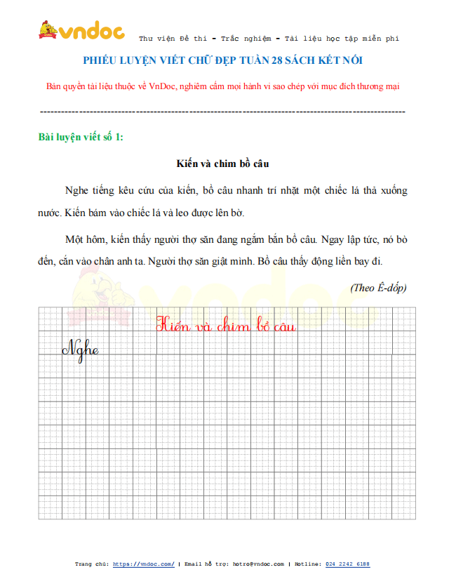 Phiếu luyện viết chữ đẹp - Tuần 28 sách Kết nối tri thức