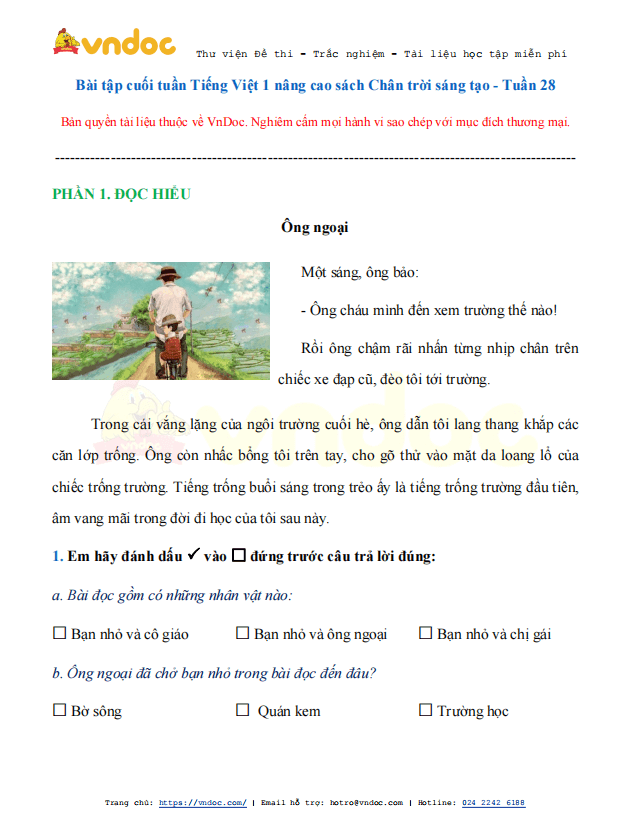 Phiếu bài tập cuối tuần Tiếng Việt lớp 1 Nâng cao - Tuần 27