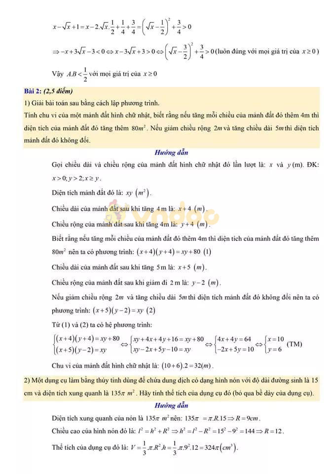 Đề thi thử vào lớp 10 môn Toán Trường THCS Tân Định, Hoàng Mai
