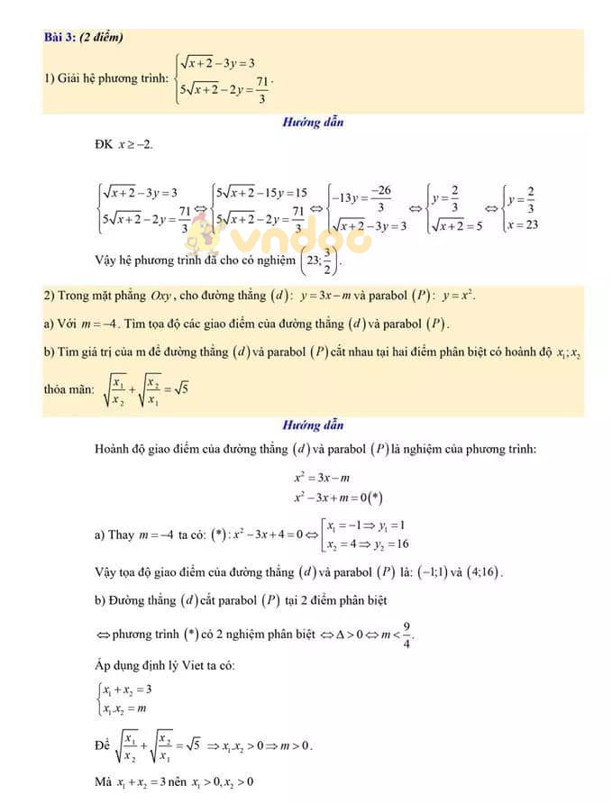 Đề thi thử vào lớp 10 môn Toán Trường THCS Tân Định, Hoàng Mai