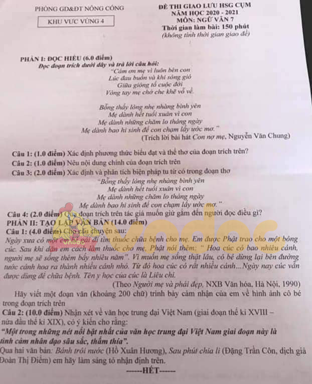 Đề thi hsg Văn 7