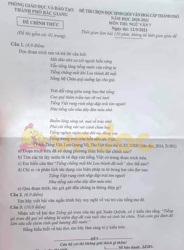 Đề thi hsg Văn 7