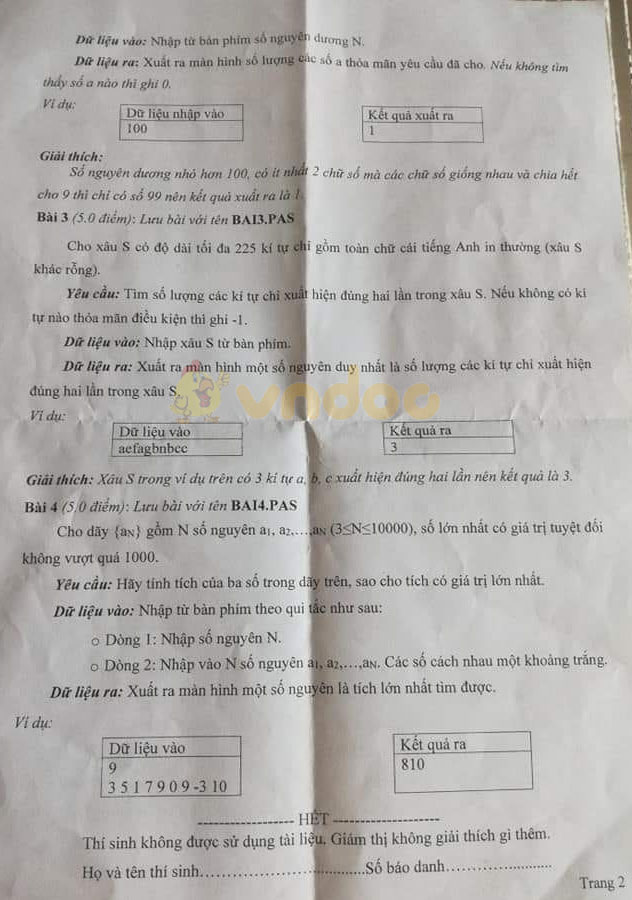 Đề thi chọn học sinh giỏi lớp 9 môn Tin học Sở GD&ĐT Đăk Lăk năm 2020 - 2021