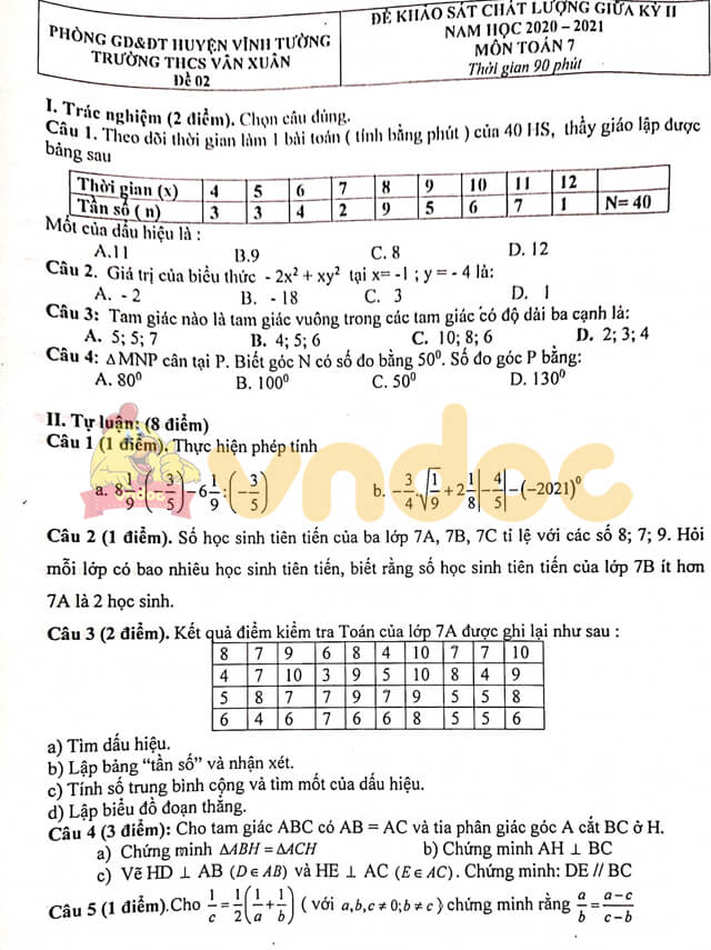 Đề thi giữa kì 2 Toán 7