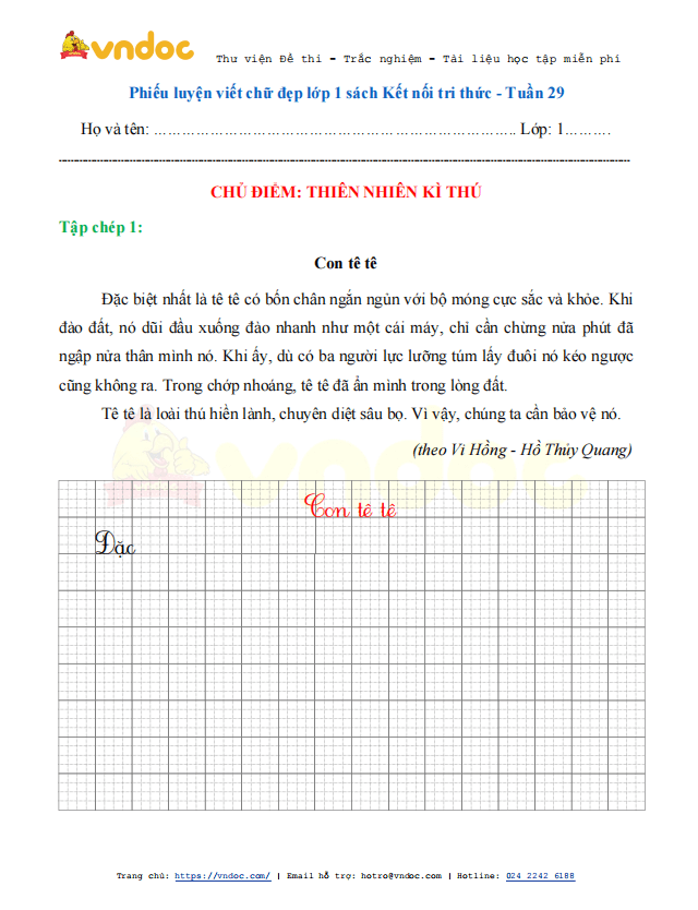 Phiếu luyện viết chữ đẹp - Tuần 29 sách Kết nối tri thức