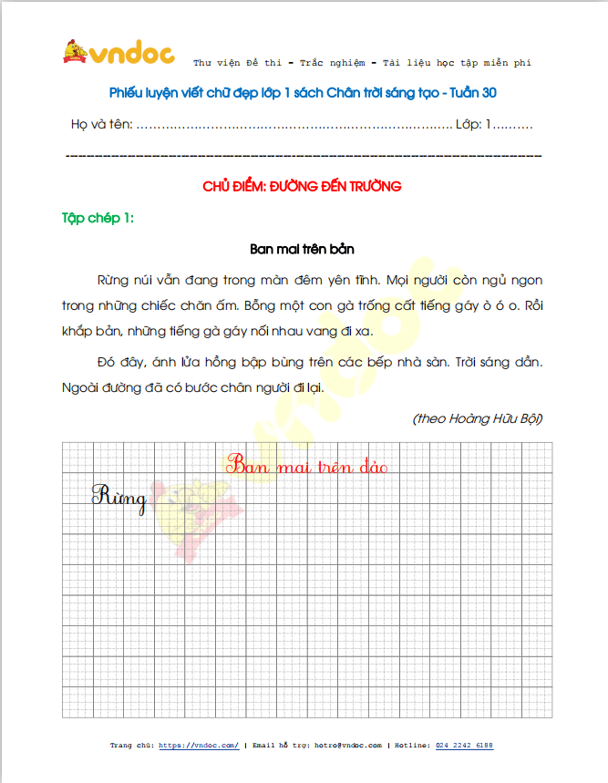 Phiếu luyện viết chữ đẹp Tuần 30 sách Chân trời sáng tạo