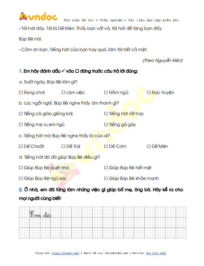 Đề thi học kì 2 lớp 1 môn Tiếng Việt sách Chân trời sáng tạo năm 2020-2021 theo Thông tư 27
