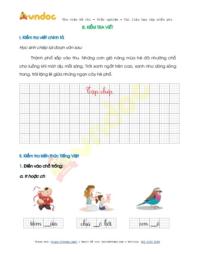 Đề thi học kì 2 lớp 1 môn Tiếng Việt sách Chân trời sáng tạo năm 2020-2021 theo Thông tư 27