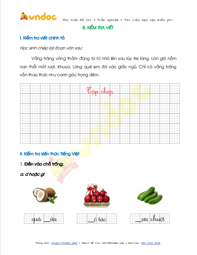 Đề thi học kì 2 lớp 1 môn Tiếng Việt sách Kết nối tri thức năm 2020-2021 theo Thông tư 27