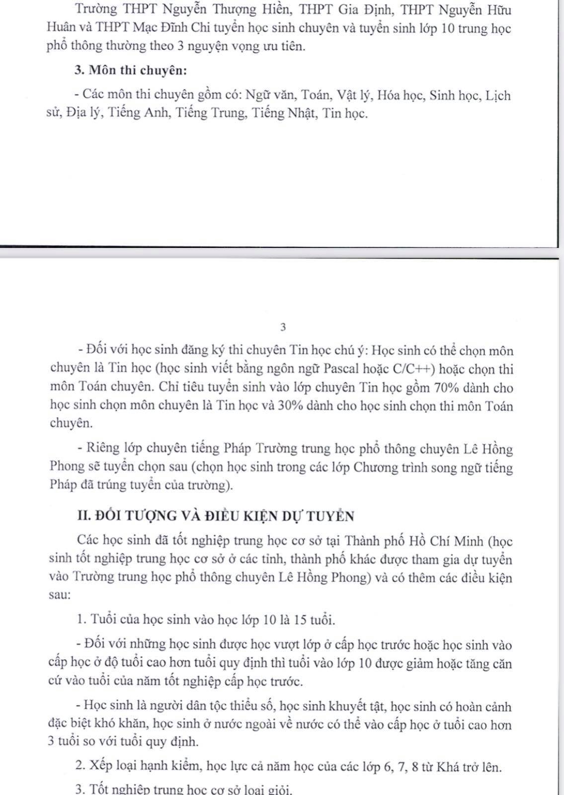 TP.HCM công bố chỉ tiêu vào lớp 10 Chuyên năm 2021 - 2022