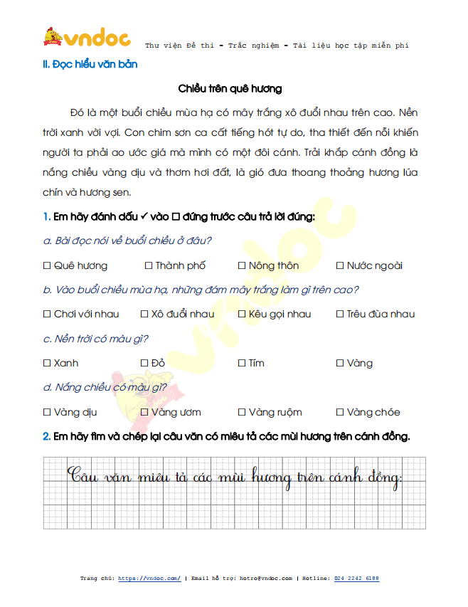 Đề thi học kì 2 lớp 1 môn Tiếng Việt sách Kết nối tri thức năm 2020-2021 theo Thông tư 27 - Đề 2