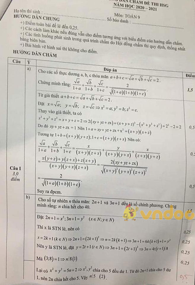 Đề thi chọn học sinh giỏi lớp 9 môn Toán Phòng GD&ĐT Ba Đình năm 2020 - 2021 (vòng 2)