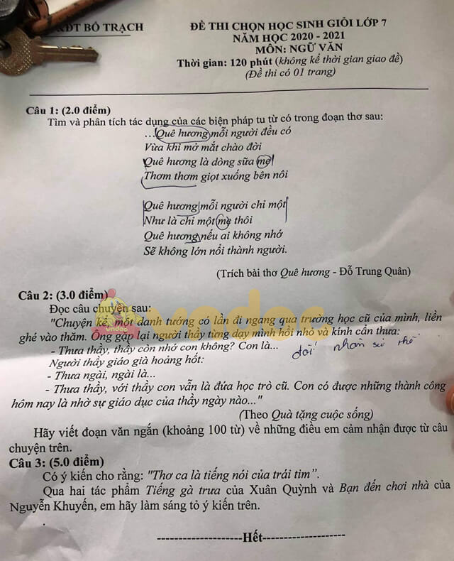 Đề thi hsg Văn 7