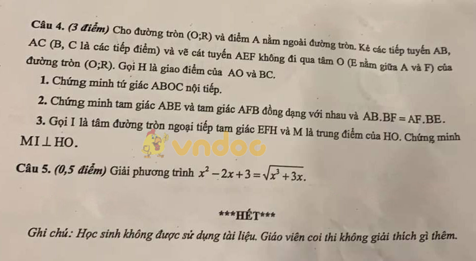 Đề thi học kì 2 Toán 9 trường THCS Vinschool năm 2020 - 2021