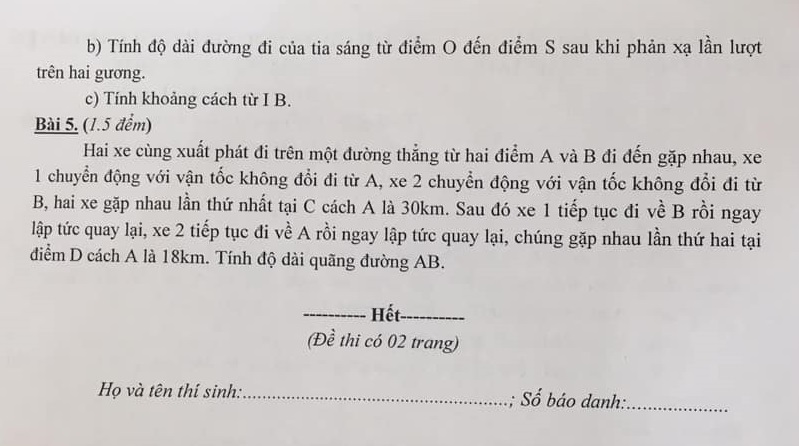 Đề thi học sinh giỏi lớp 8 môn Vật lý phòng GD&ĐT huyện Lương Tài năm 2020 - 2021
