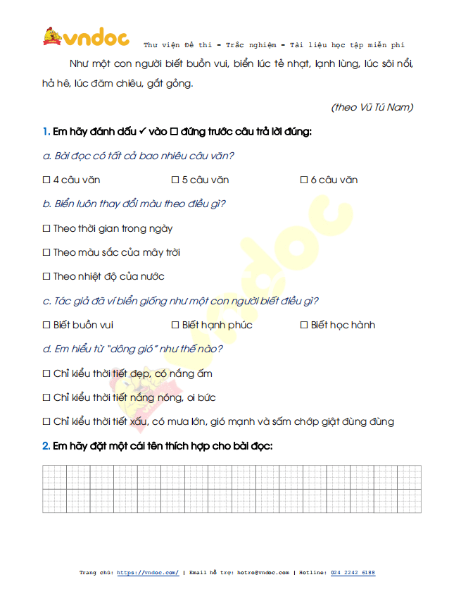 Đề thi học kì 2 lớp 1 môn Tiếng Việt năm 2020-2021 sách Cánh Diều - Đề 4