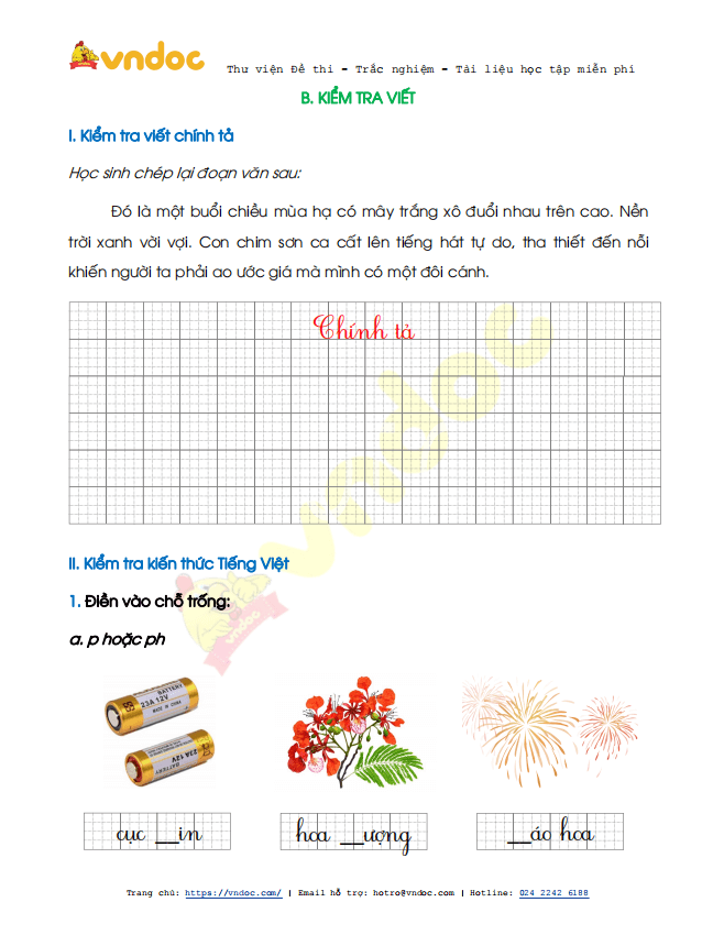 Đề thi học kì 2 lớp 1 môn Tiếng Việt sách Chân trời sáng tạo năm 2020-2021 theo Thông tư 27 - Đề 4