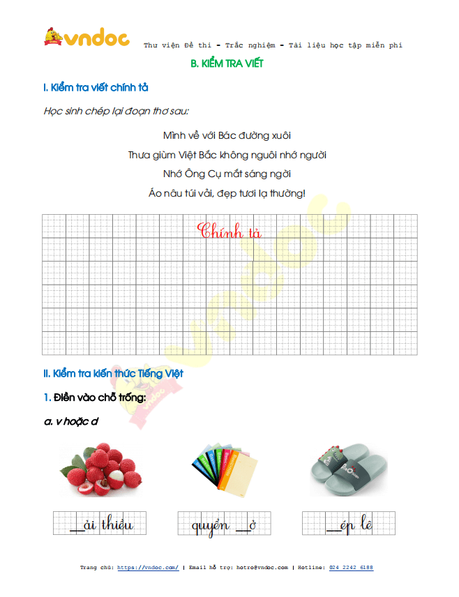 Đề thi học kì 2 lớp 1 môn Tiếng Việt sách Kết nối tri thức năm 2020-2021 theo Thông tư 27 - Đề 4
