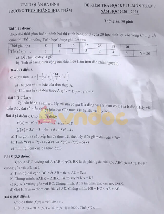 Đề thi hk2 Toán 7