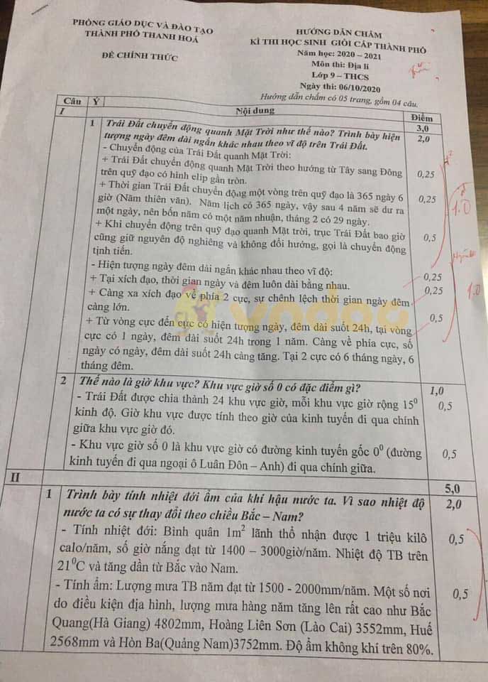 Đề thi học sinh giỏi lớp 9 môn Địa lý Phòng GD&ĐT Thanh Hóa năm 2020 - 2021