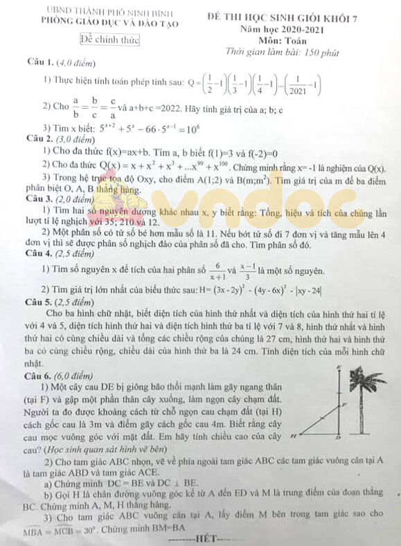 Đề thi học sinh giỏi cấp huyện lớp 7 môn Toán