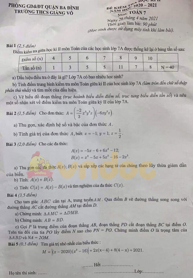 Đề thi hk2 Toán 7