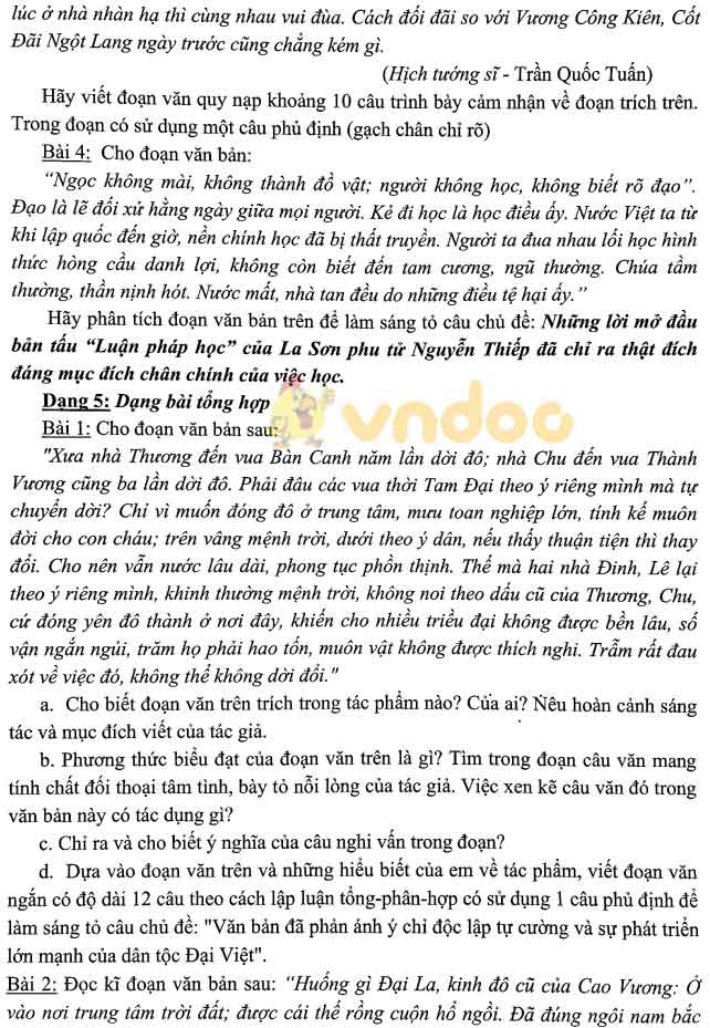 Đề cương ôn thi học kì 2 lớp 9 môn Văn trường THCS Đoàn Thị Điểm năm 2020 - 2021