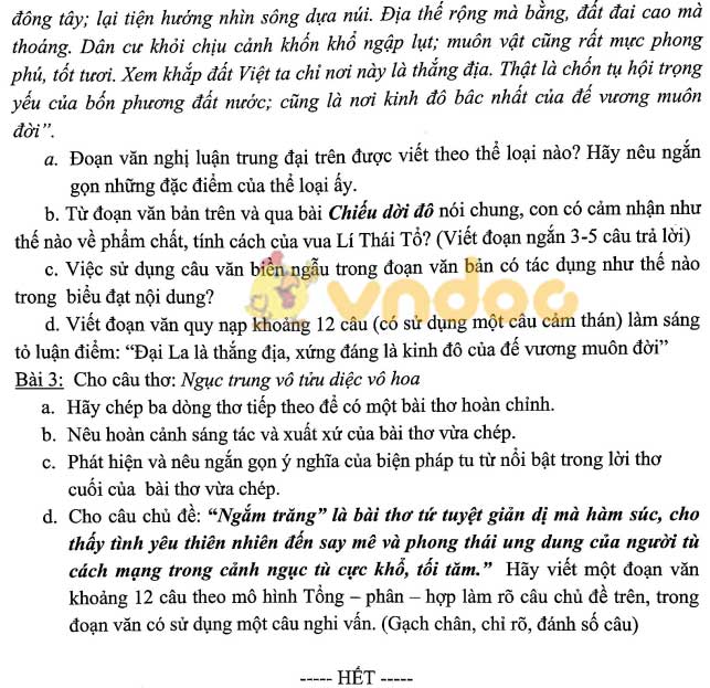 Đề cương ôn thi học kì 2 lớp 9 môn Văn trường THCS Đoàn Thị Điểm năm 2020 - 2021