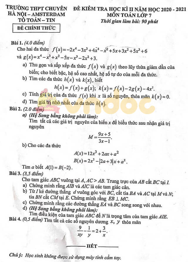 Đề thi hk2 Toán 7