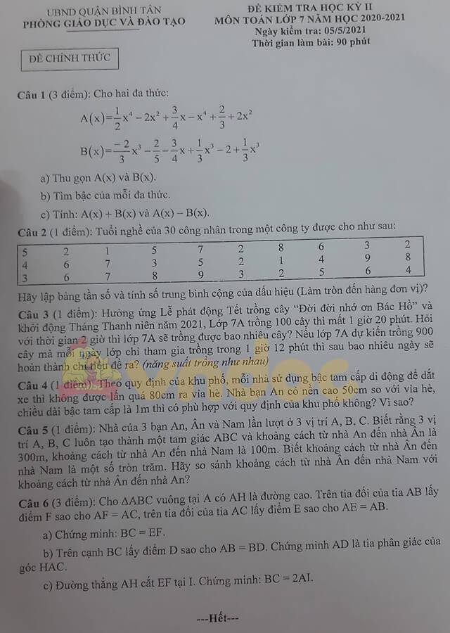 Đề thi hk2 Toán 7