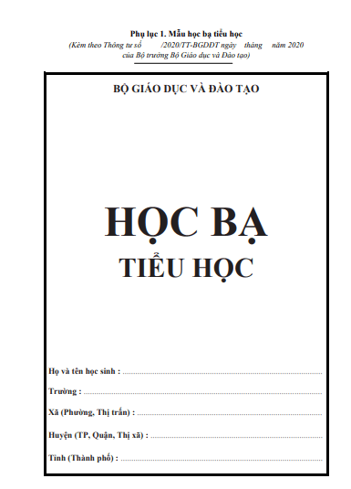 Mẫu học bạ mới theo Thông tư 27/2020/TT-BGDĐT