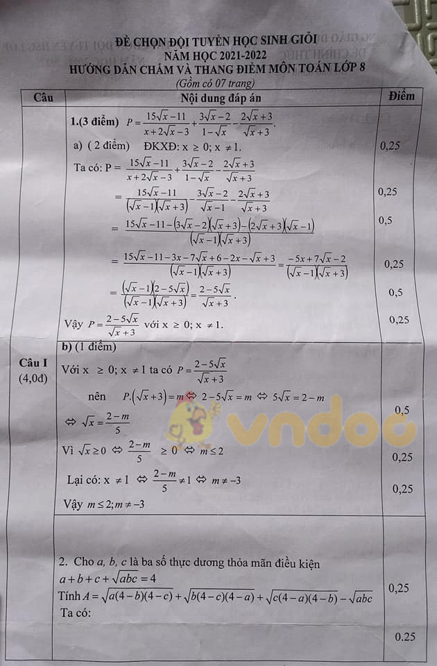 Đề thi chọn học sinh giỏi lớp 9 môn Toán năm 2020 - 2021