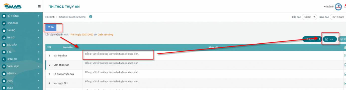 Hướng dẫn ghi nhận xét của giáo viên chủ nhiệm vào sổ điện tử SMAS (ảnh 4)