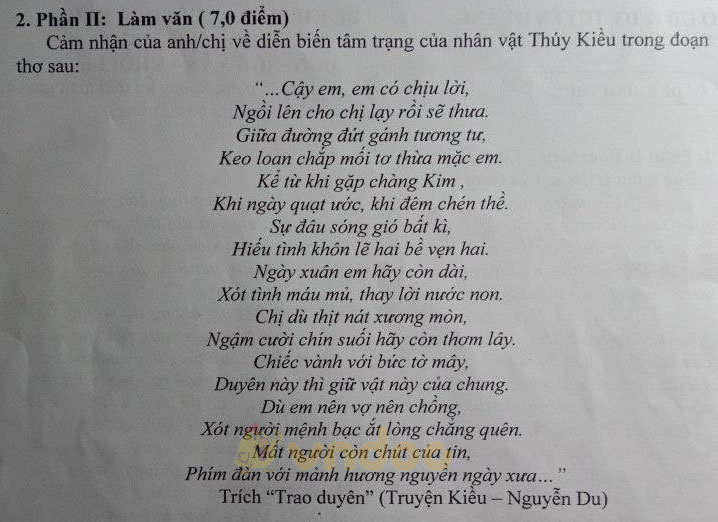 Đề thi học kì 2 môn Ngữ văn lớp 10 trường THPT ATK Tân Trào, Tuyên Quang năm 2020-2021