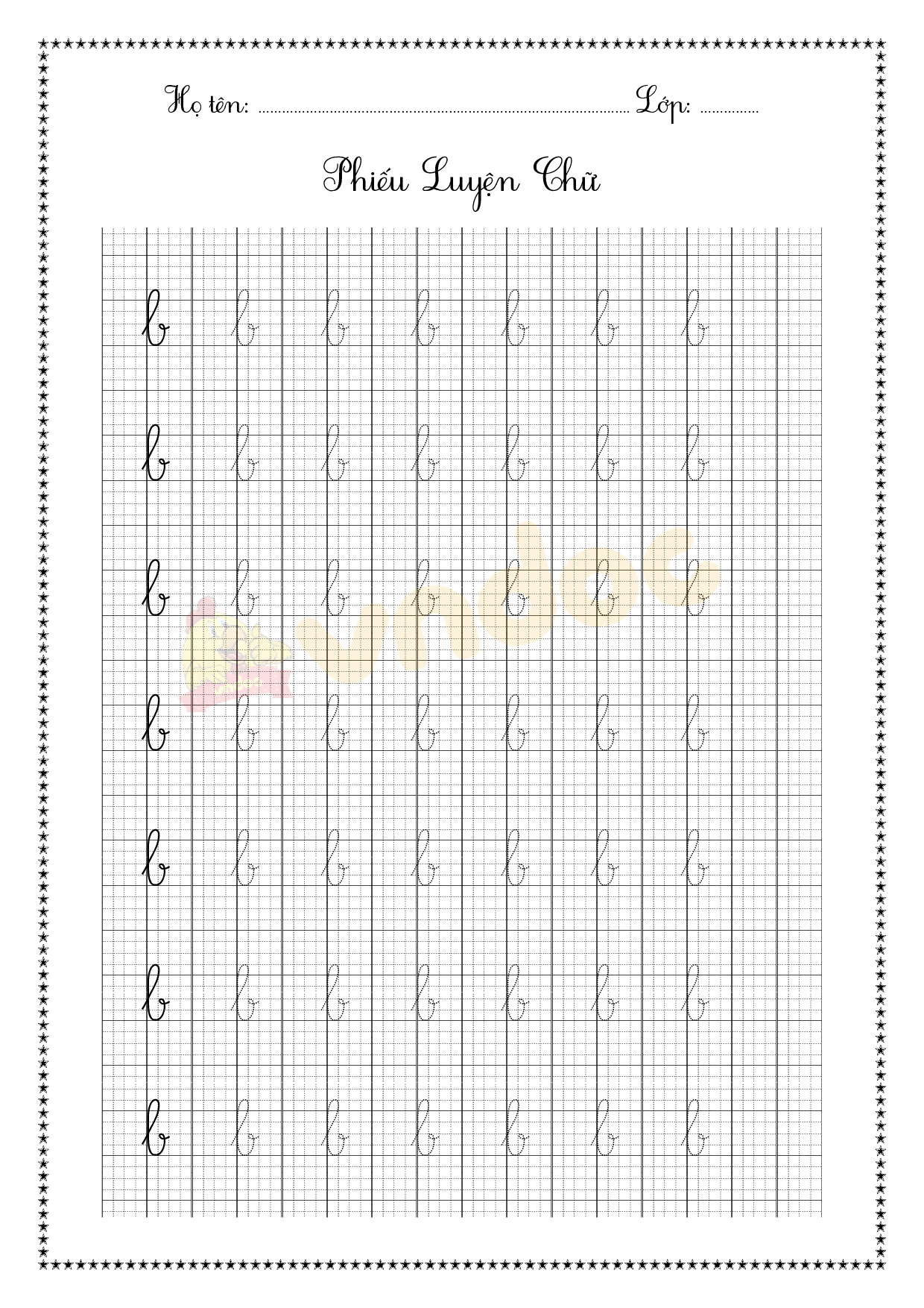 Mẫu tập tô chữ cái cho bé chuẩn bị vào lớp 1