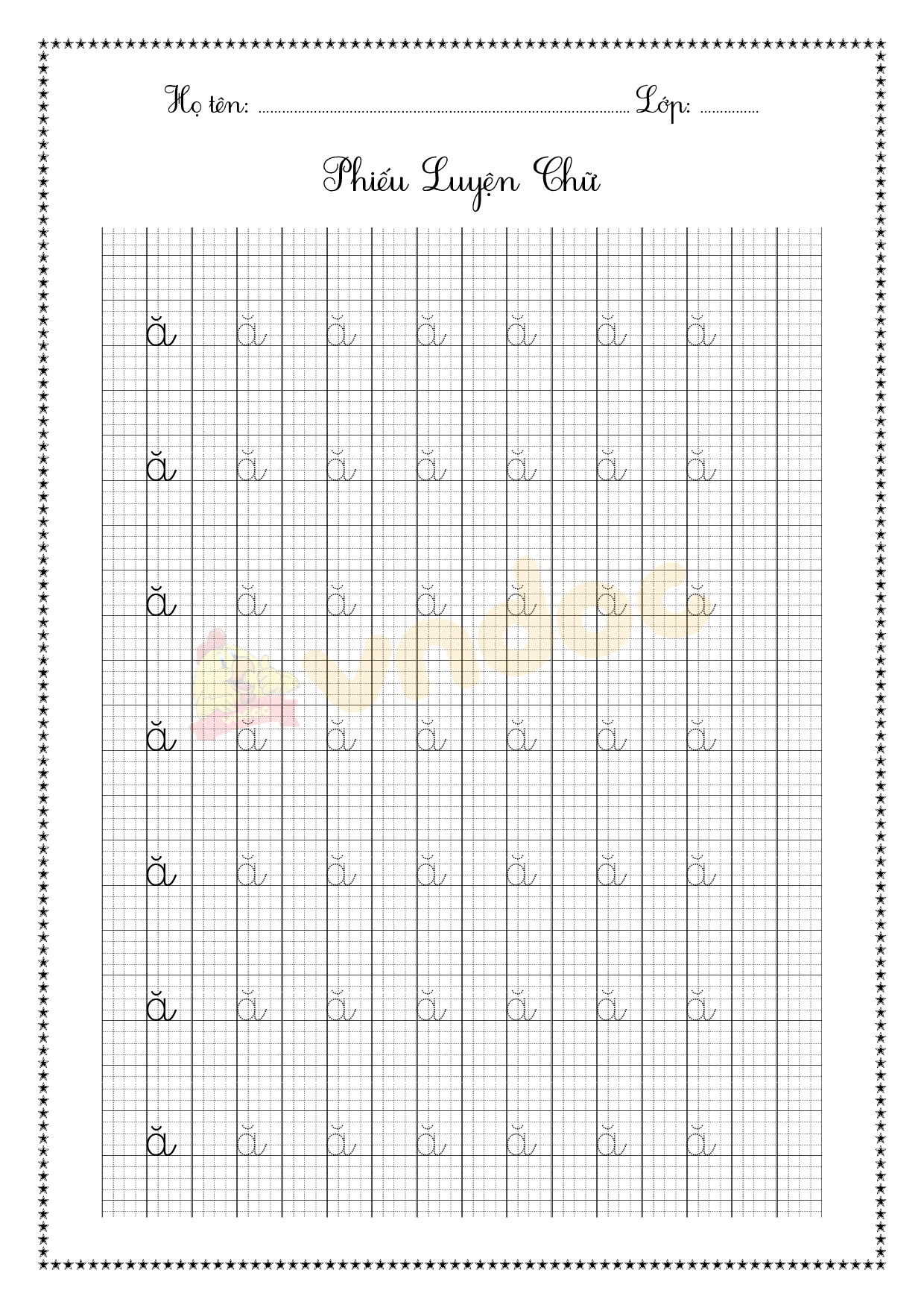 Mẫu tập tô chữ cái cho bé chuẩn bị vào lớp 1