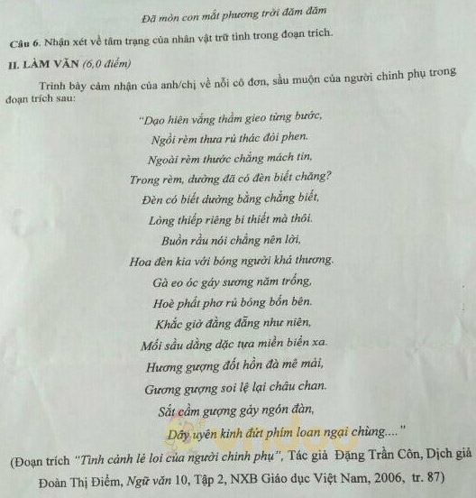Đề thi học kì 2 môn Ngữ văn lớp 10 trường THPT Số 2 Phù Mỹ, Bình Định năm 2020-2021