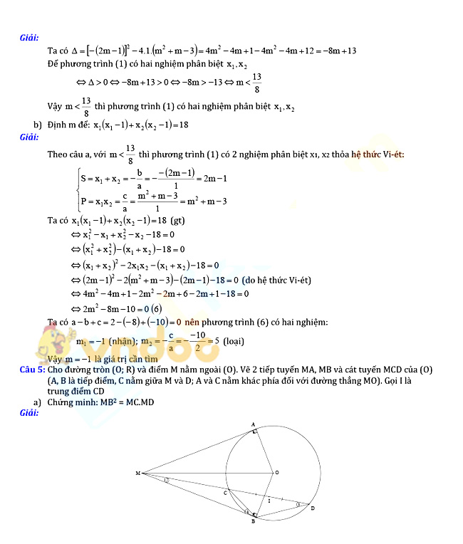 Đề thi thử vào lớp 10 môn Toán Trường THCS Lương Thế Vinh, TP. HCM năm 2021