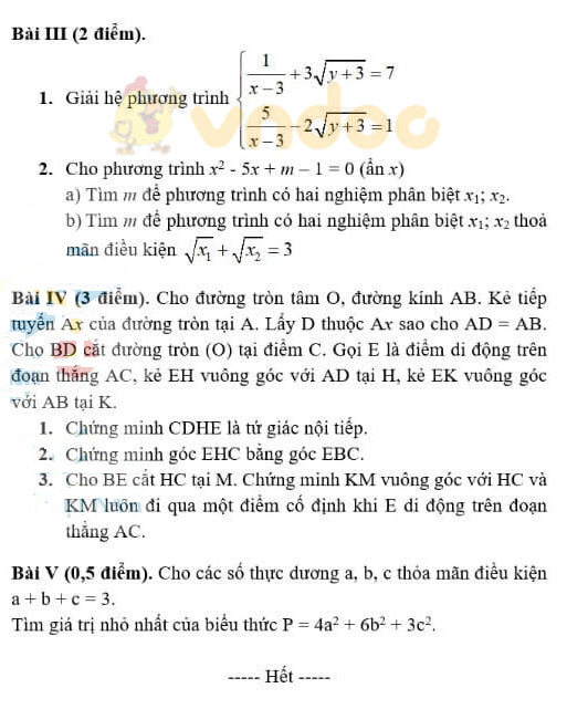 Đề thi thử vào lớp 10 môn Toán Trường TH, THCS&THPT Thực Nghiệm KHGD năm 2021