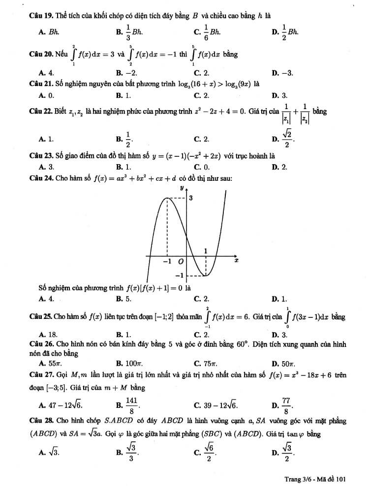 Đề thi thử THPT Quốc gia 2021 môn Toán