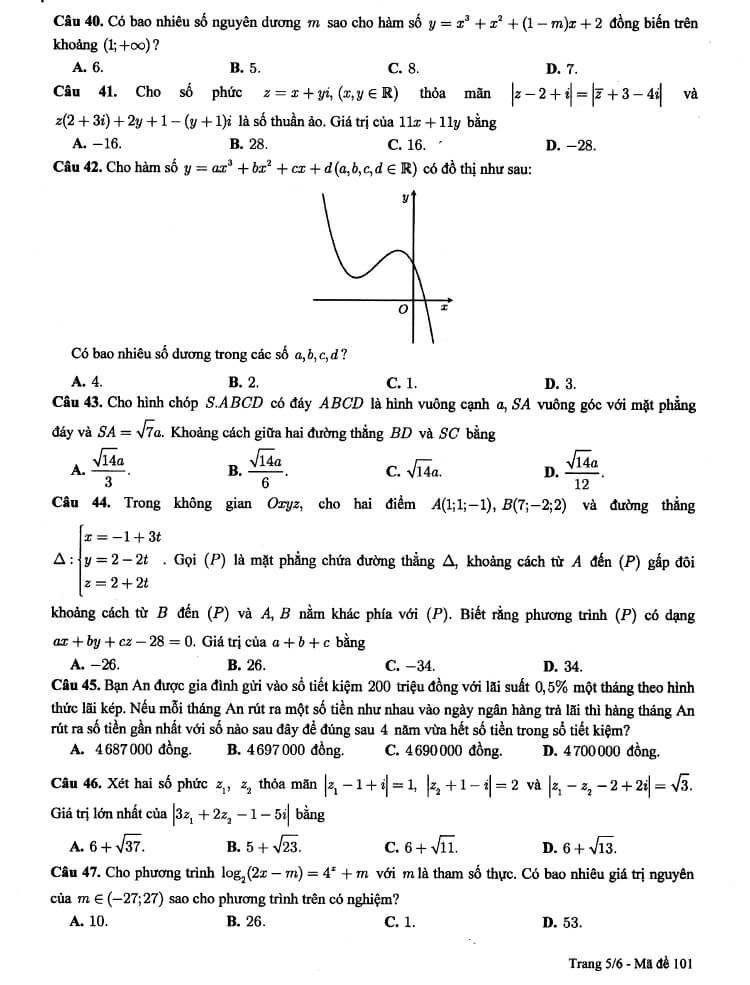Đề thi thử THPT Quốc gia 2021 môn Toán