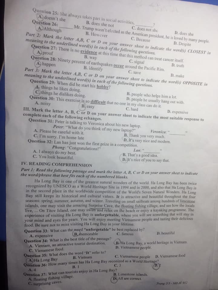 Đề thi tiếng Anh lớp 9 học kì 2 tỉnh Thái Bình năm 2020 - 2021