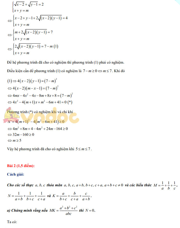 Đề thi tuyển sinh lớp 10 môn Toán năm 2021 Trường Phổ Thông Năng Khiếu, TP. HCM (đề chuyên)