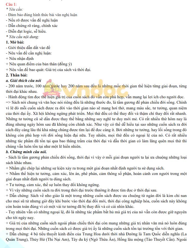 Đáp án đề thi vào lớp 10 môn Văn chuyên PTNK 2021