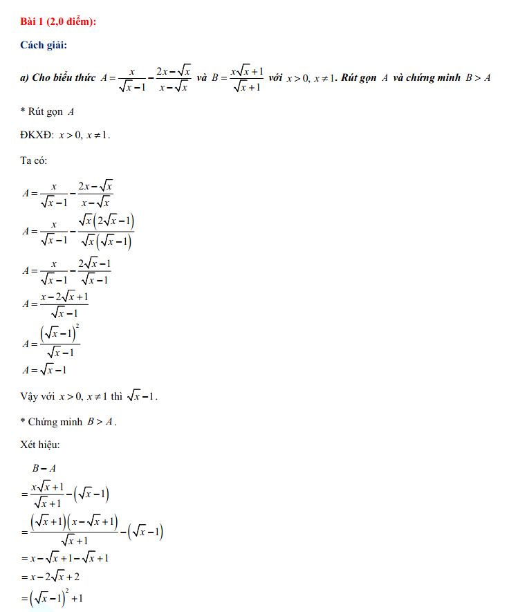 Đáp án đề thi tuyển sinh lớp 10 môn Toán chuyên tỉnh Vĩnh Long năm 2021