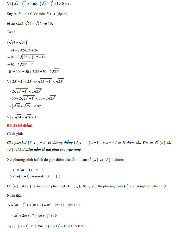 Đáp án đề thi tuyển sinh lớp 10 môn Toán chuyên tỉnh Vĩnh Long năm 2021